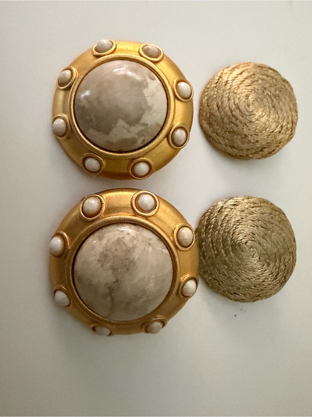 TWO Pair of Gold Circular Earrings Marble Center & Swirl Design